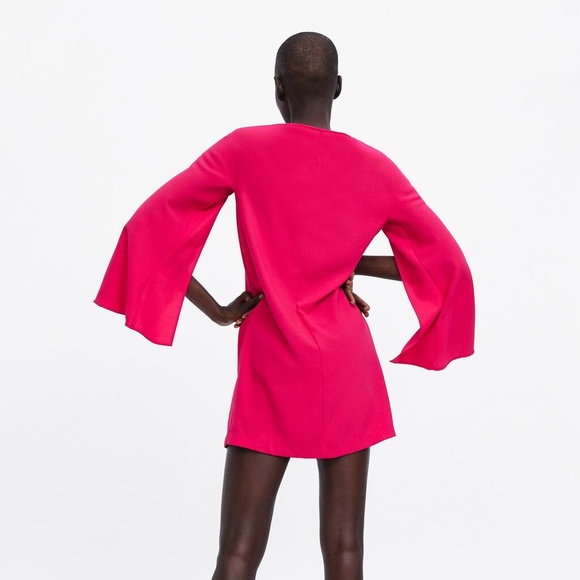 Zara Cape Sleeve Dress Barbie Pink Size XS NWT - Picture 6 of 7